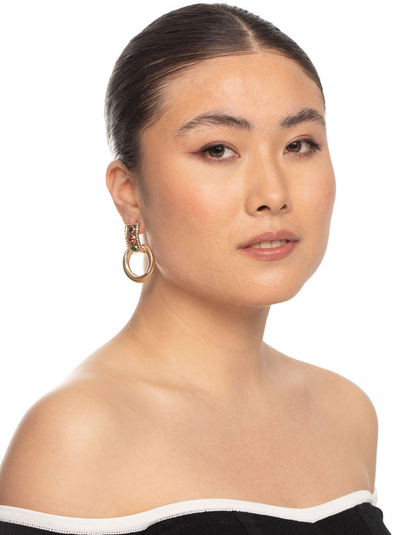 Gold Gem Door Knocker Earrings