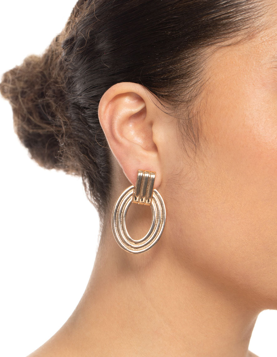 Gold Oval Door Knocker Drop Earrings