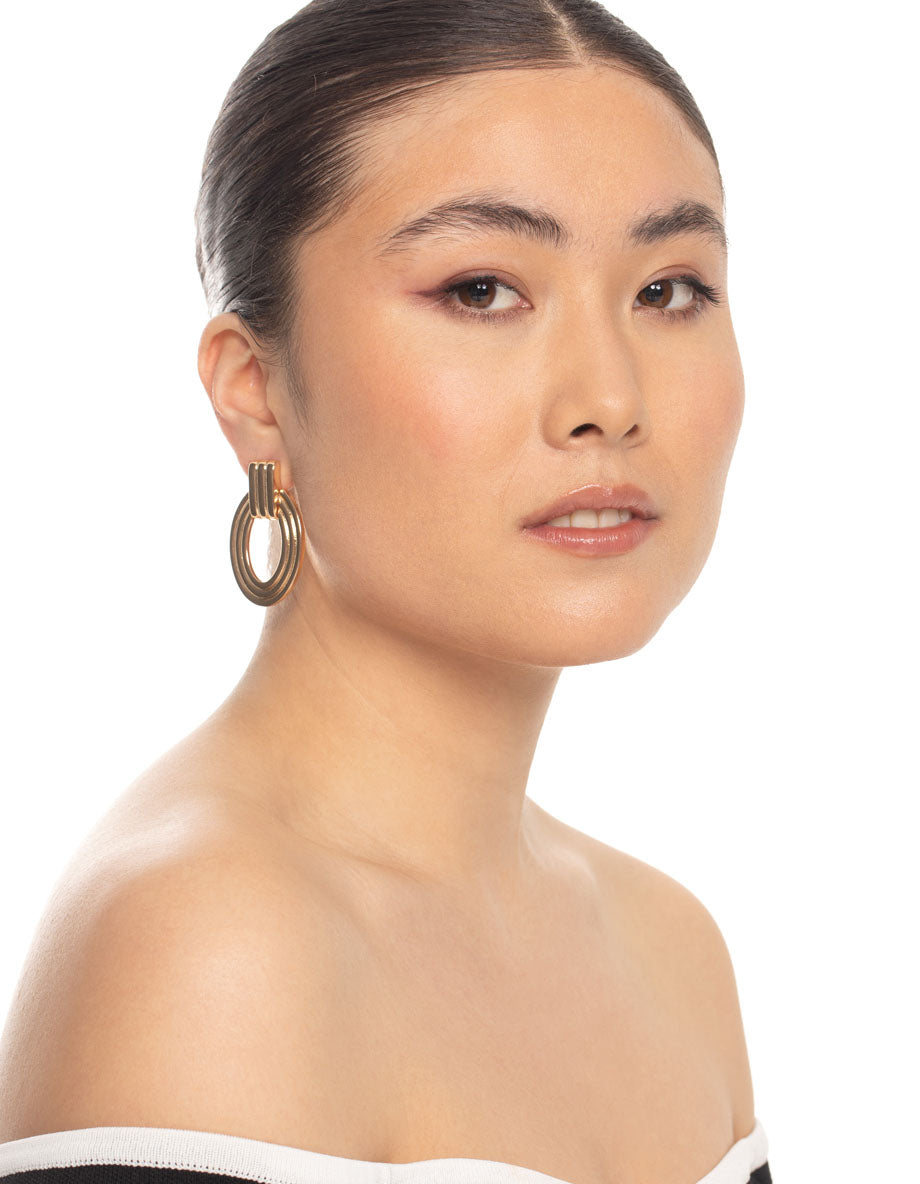 Gold Oval Door Knocker Drop Earrings