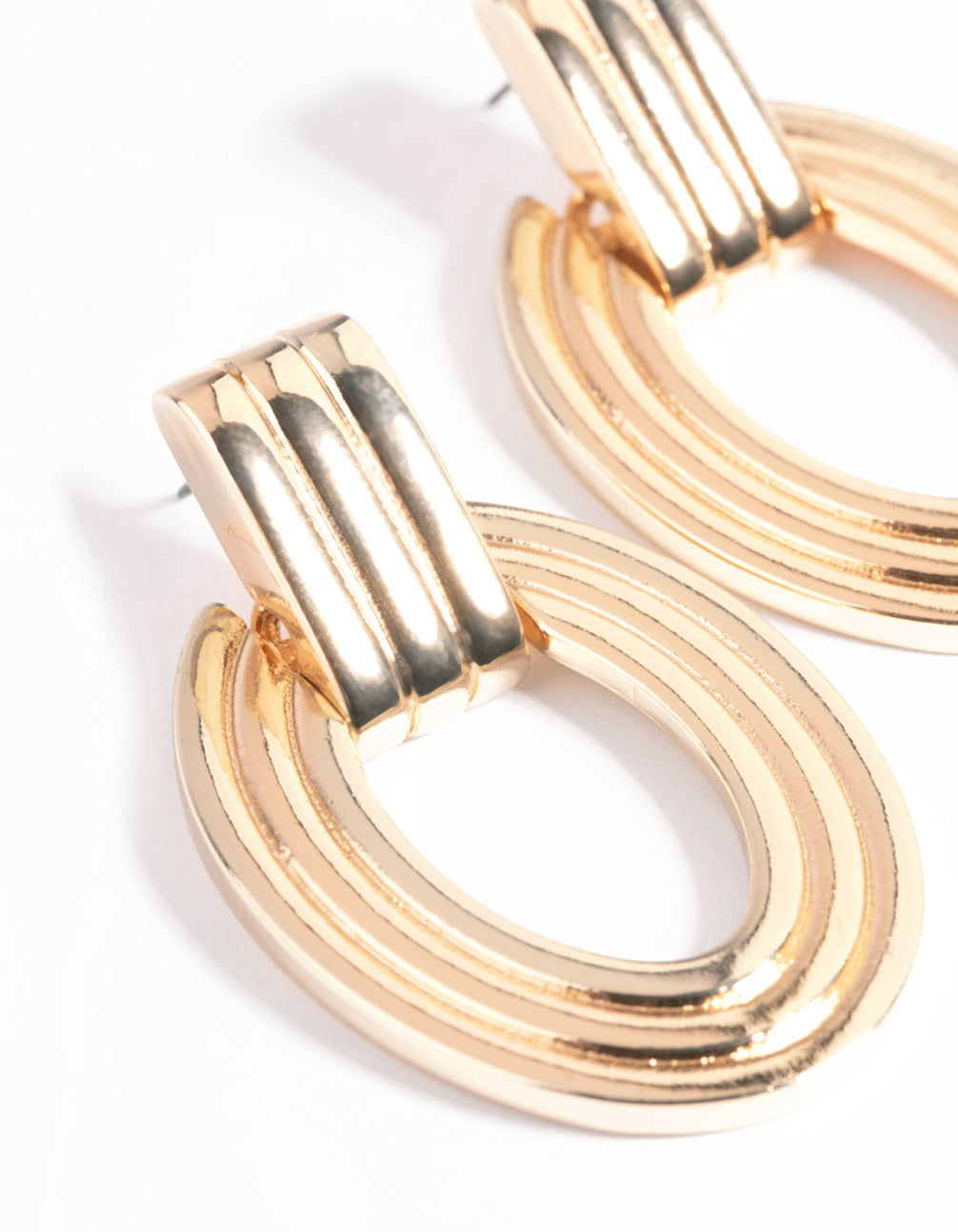 Gold Oval Door Knocker Drop Earrings