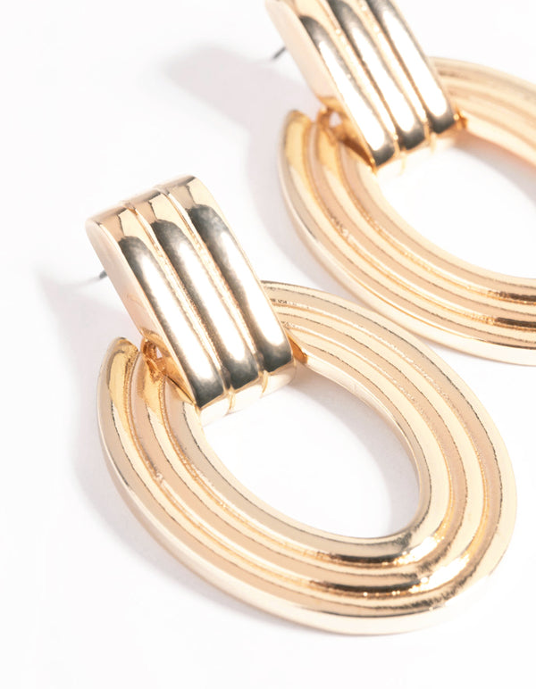Gold Oval Door Knocker Drop Earrings