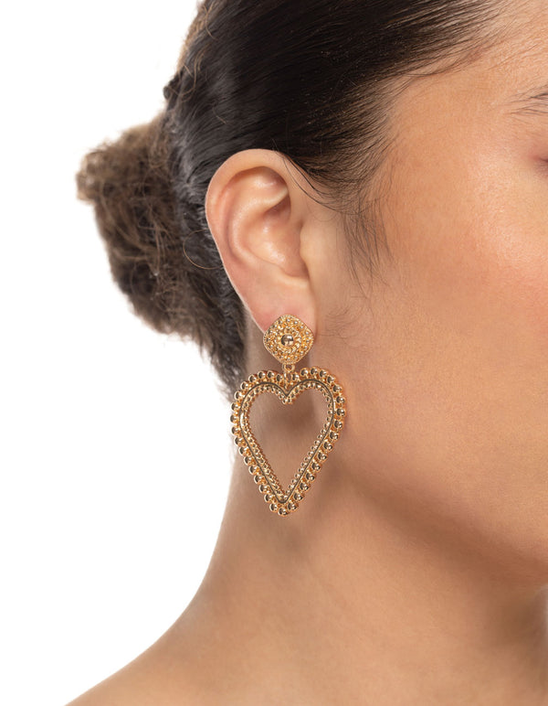 Gold Heart & Stud Drop Earrings