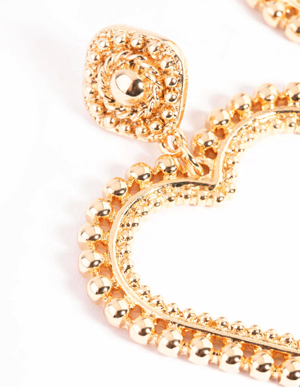 Gold Heart & Stud Drop Earrings