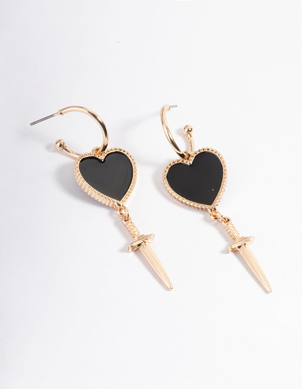 Gold Heart & Dagger Drop Earrings