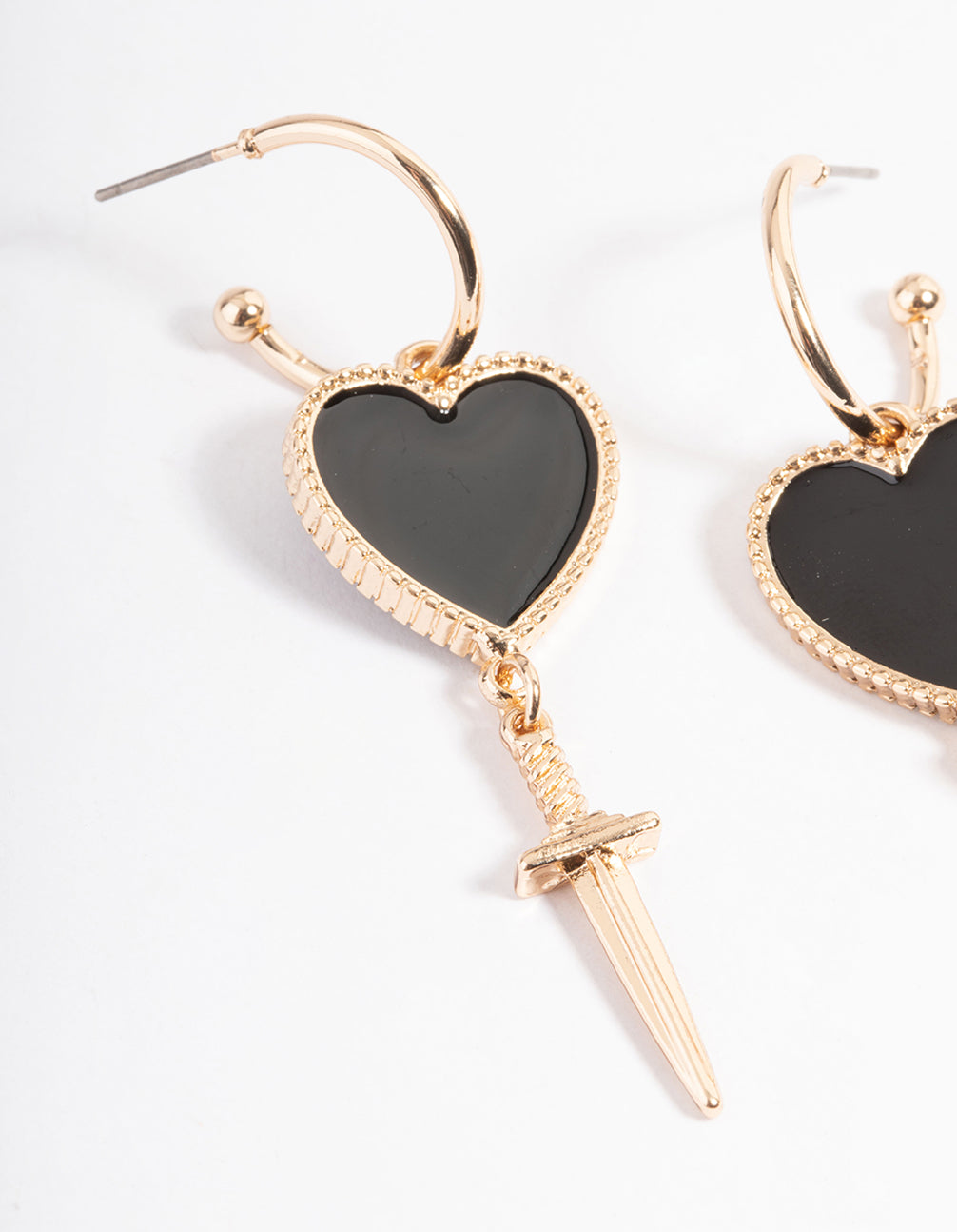Gold Heart & Dagger Drop Earrings