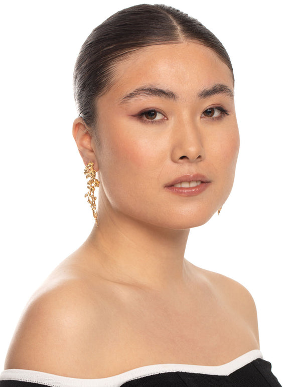 Gold Flower Bird Drop Earrings