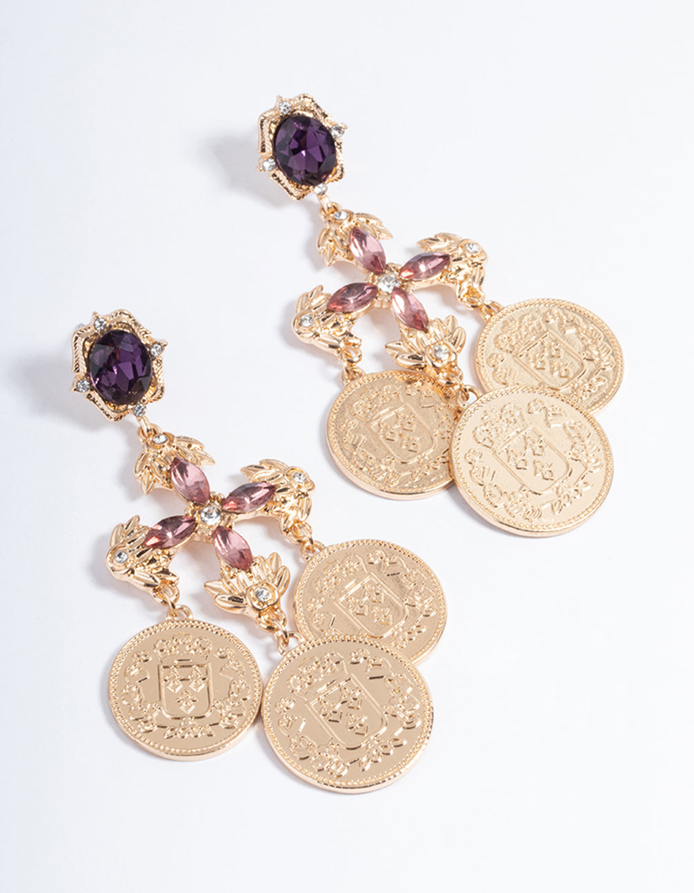 Gold Cross Coin Drop Earrings