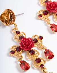 Gold Rose Cross Drop Earrings - link has visual effect only