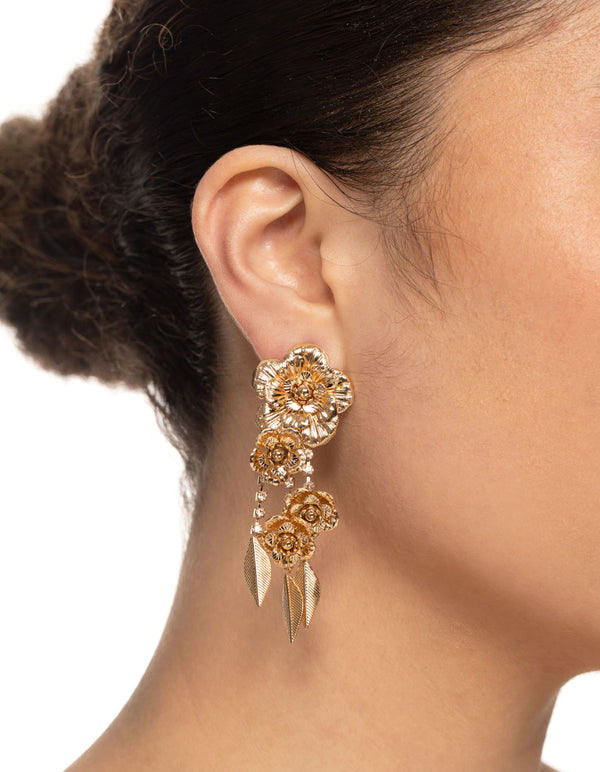 Gold Flower Drop Earrings
