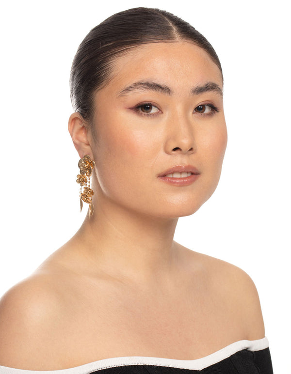 Gold Flower Drop Earrings