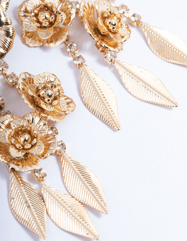 Gold Flower Drop Earrings