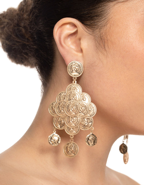 Gold Multi Coin Drop Earrings