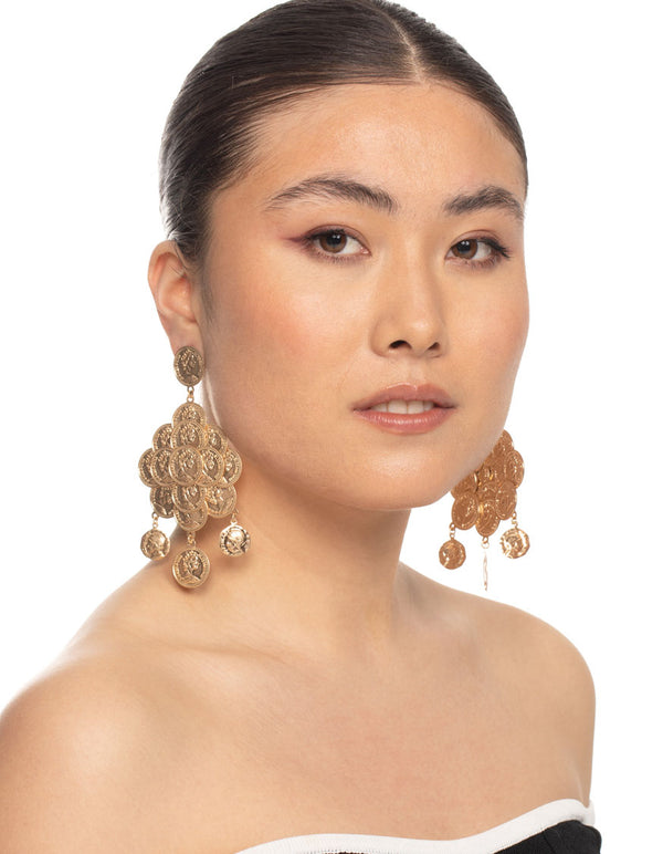 Gold Multi Coin Drop Earrings