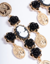 Gold Rose Coin Cross Earrings - link has visual effect only