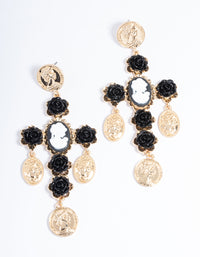Gold Rose Coin Cross Earrings - link has visual effect only