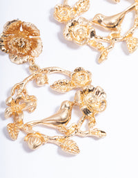 Gold Bird Flower Circle Earrings - link has visual effect only