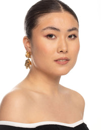 Gold Duo Flower Drop Earrings - link has visual effect only