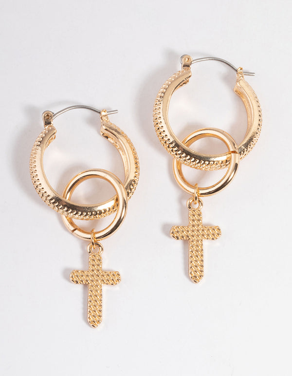 Gold Cross Drop Earrings