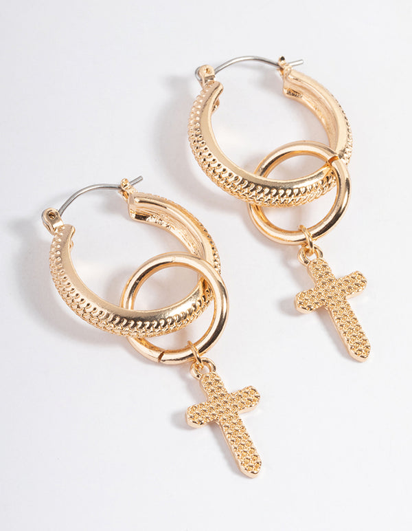 Gold Cross Drop Earrings