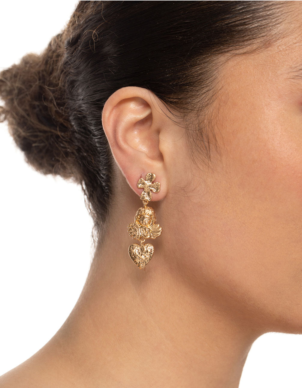 Gold Cross Angel Drop Earrings