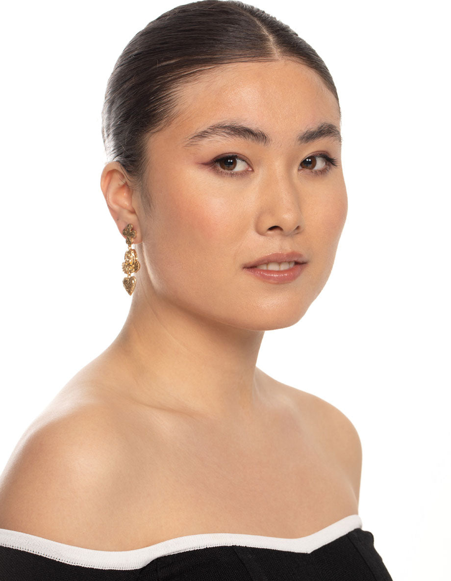 Gold Cross Angel Drop Earrings