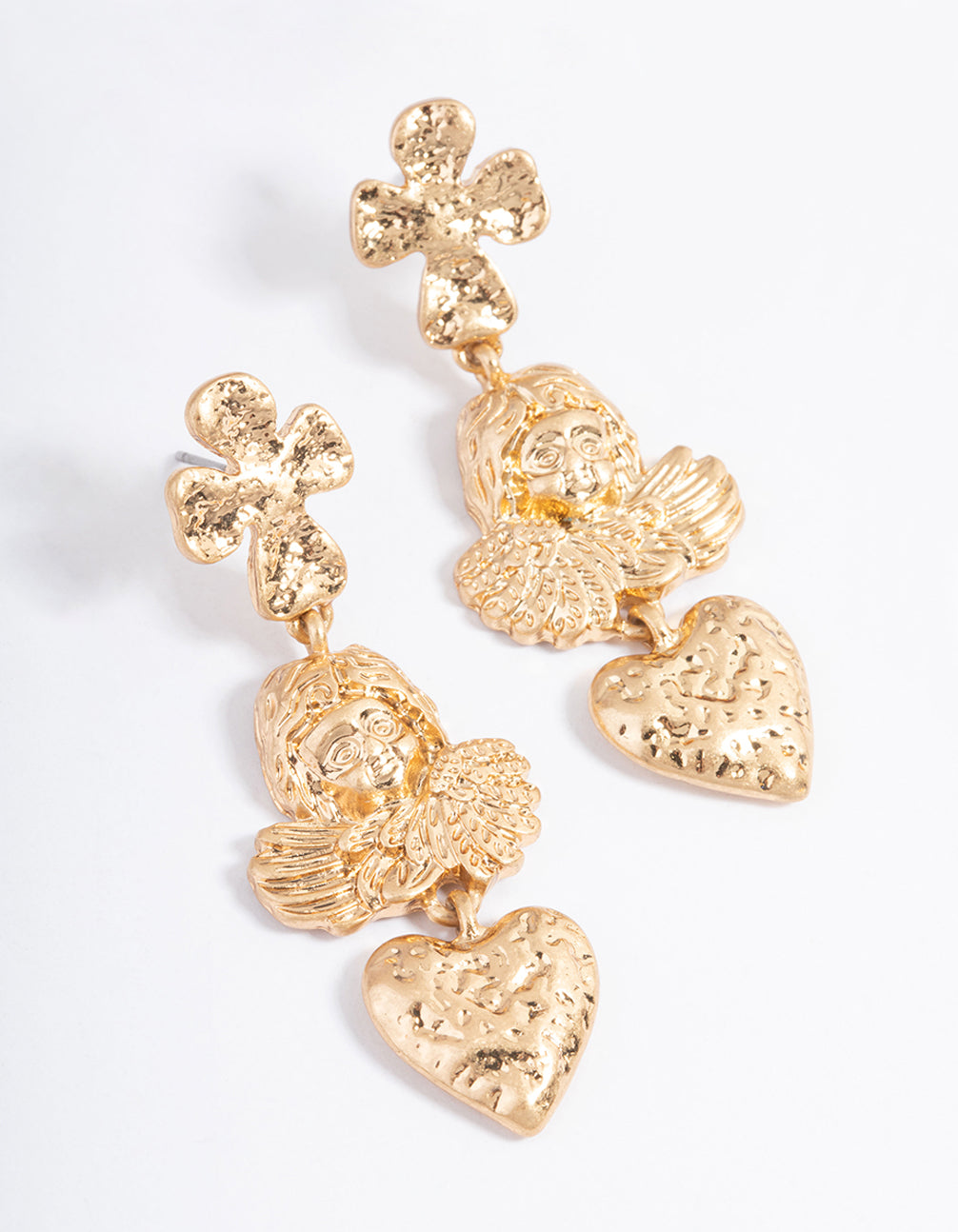 Gold Cross Angel Drop Earrings