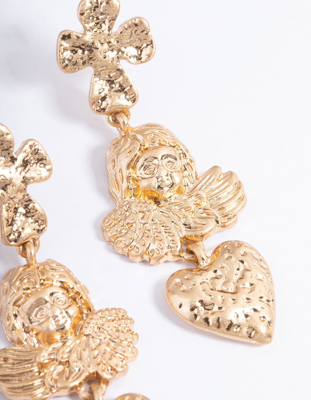 Gold Cross Angel Drop Earrings