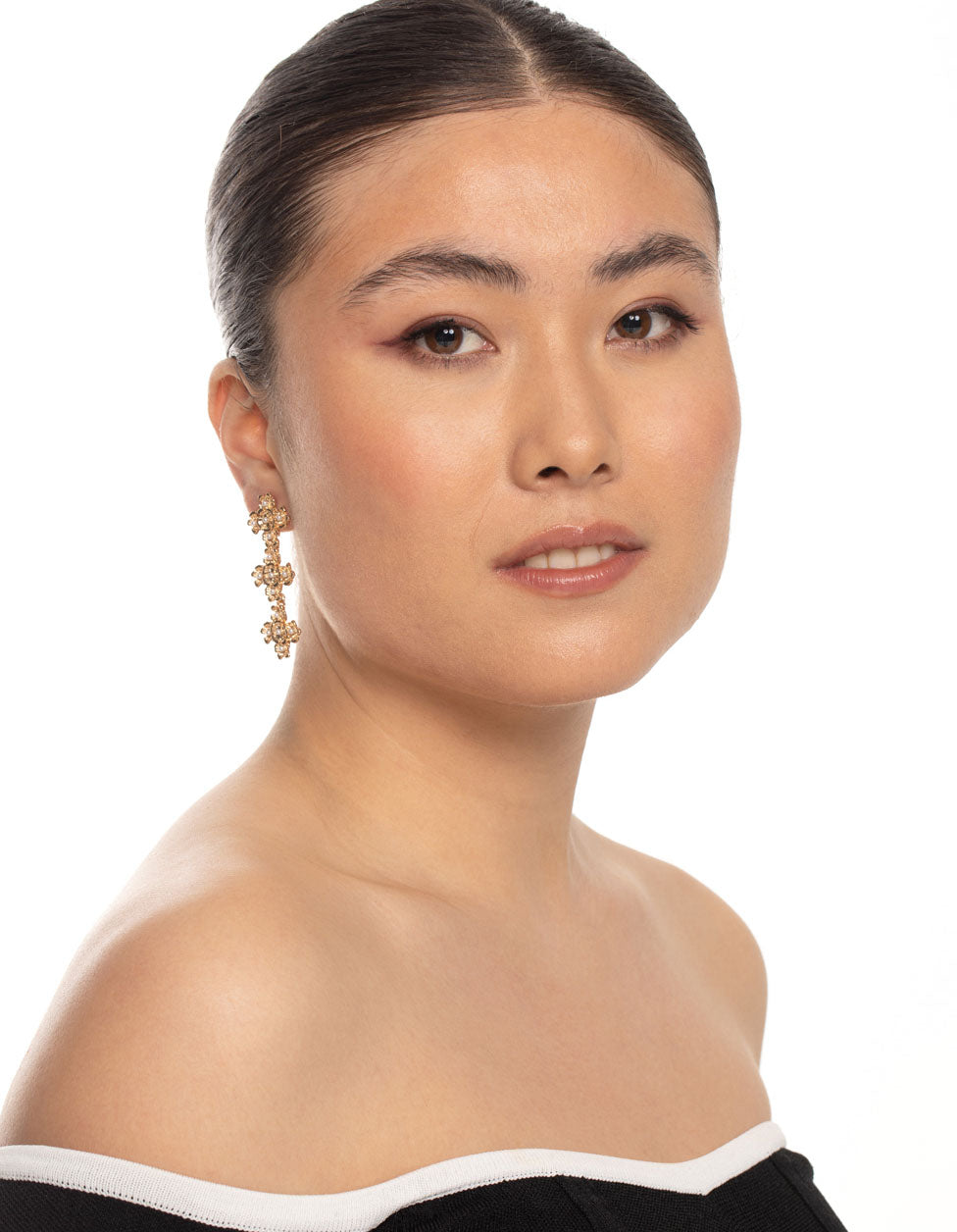 Gold Trio Cross Pearl Drop Earrings