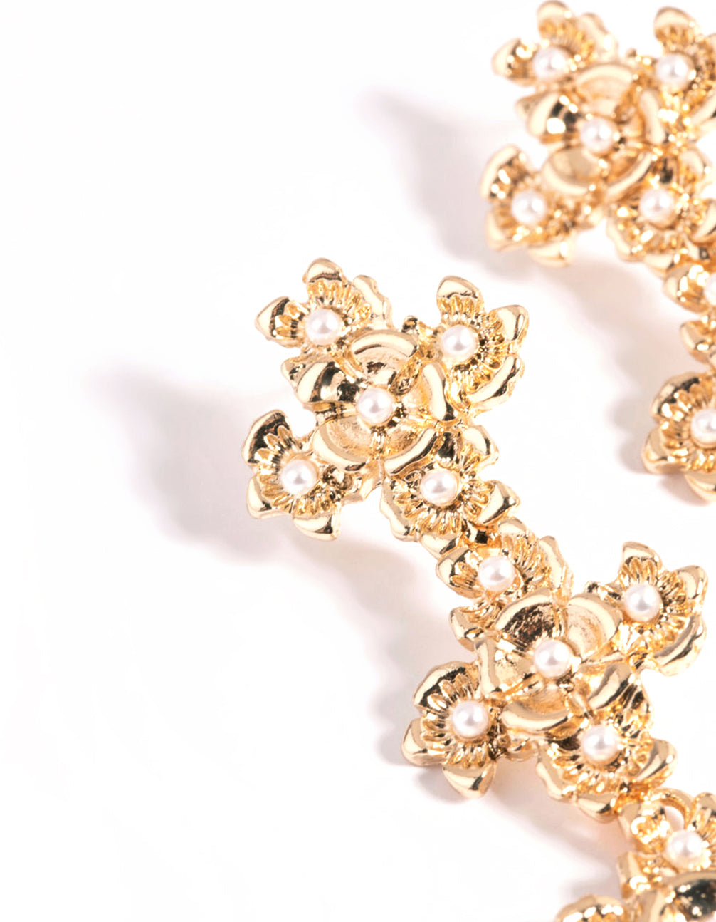 Gold Trio Cross Pearl Drop Earrings