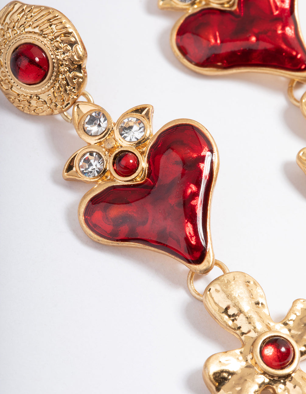 Gold Heart & Cross Drop Earrings