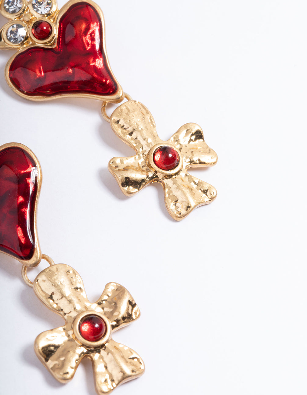 Gold Heart & Cross Drop Earrings
