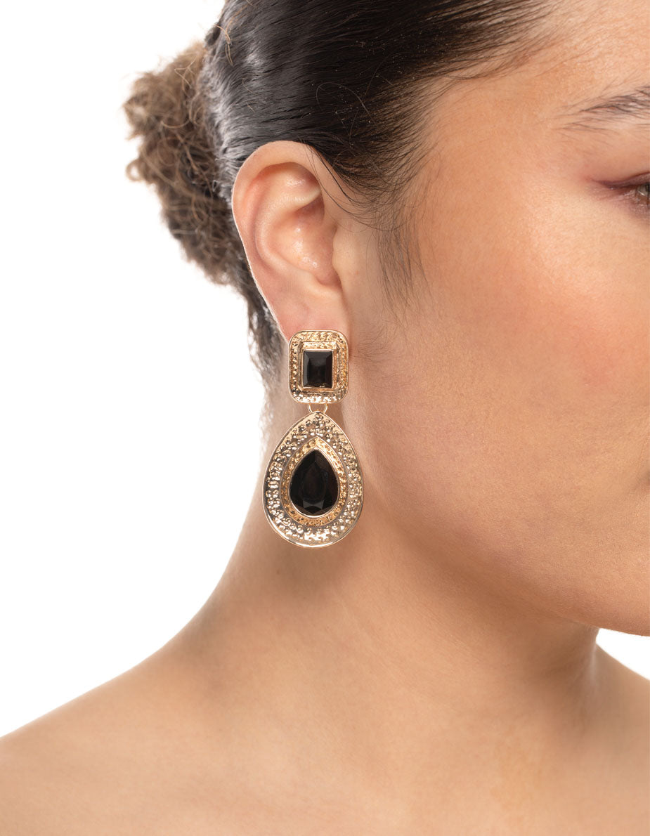 Gold Gem Statement Drop Earrings
