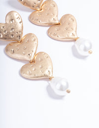 Gold Trio Heart Pearl Drop Earrings - link has visual effect only