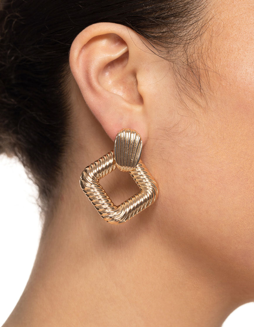 Gold Curved Drop Earrings