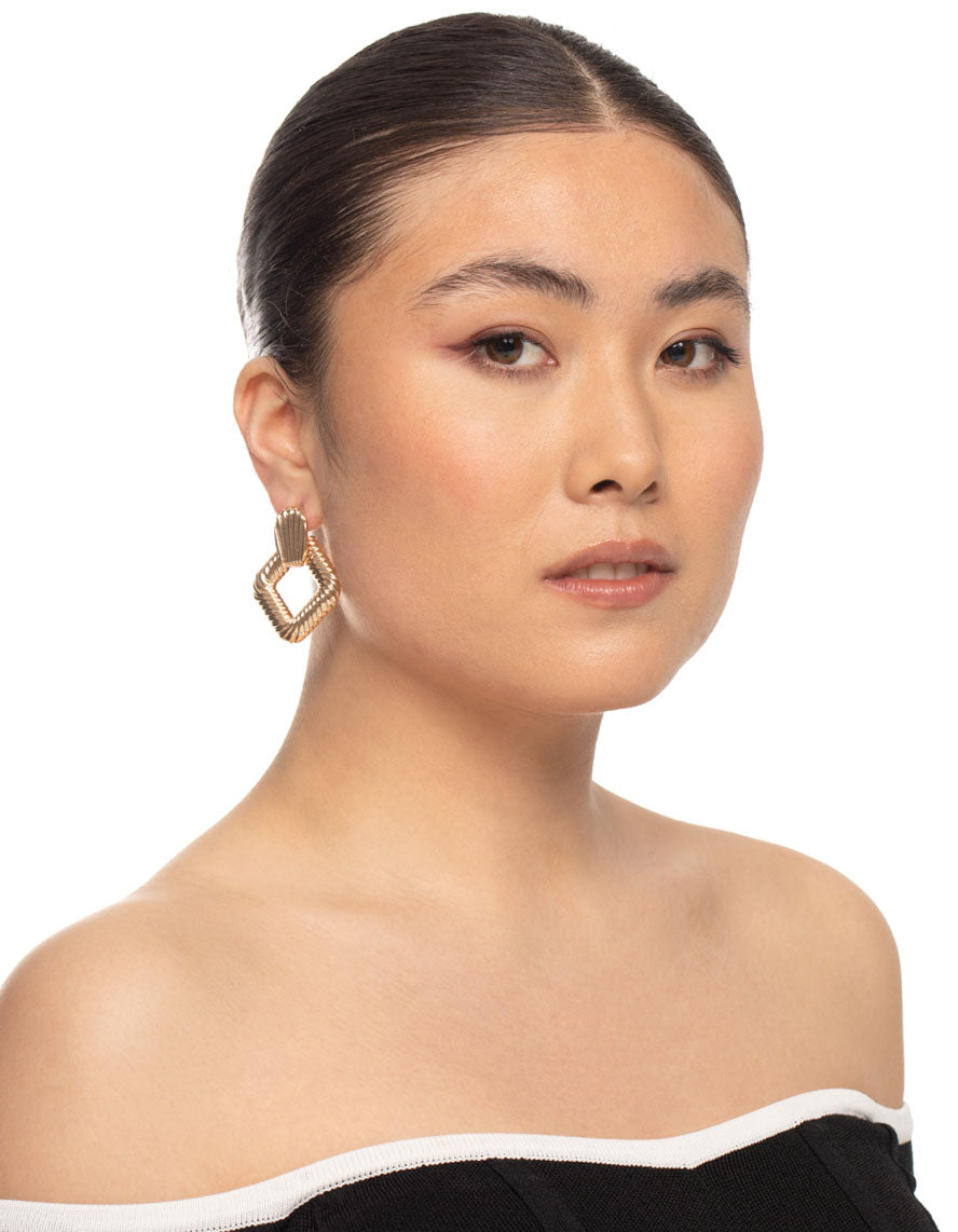 Gold Curved Drop Earrings