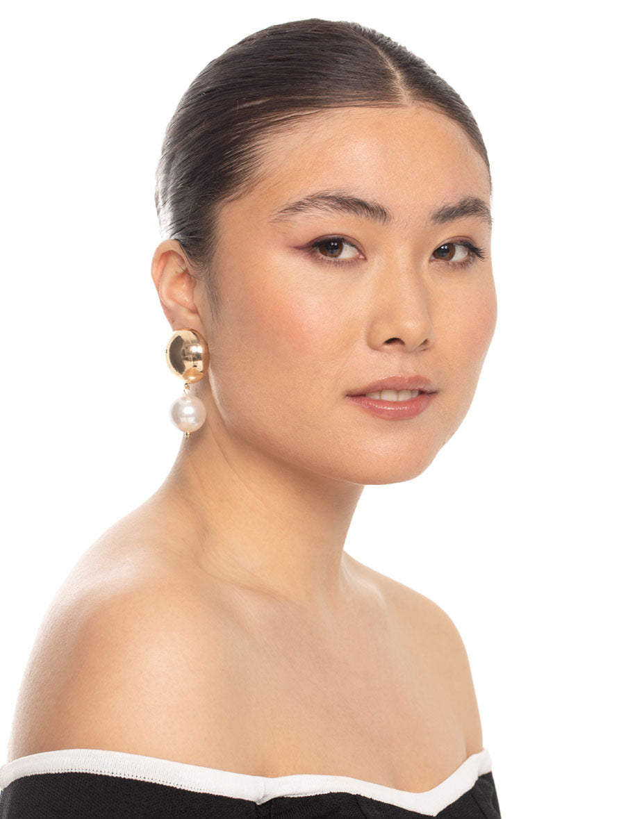 Gold Statement Ball Pearl Drop Earrings