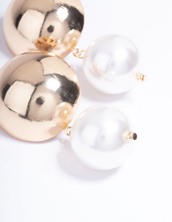 Gold Statement Ball Pearl Drop Earrings