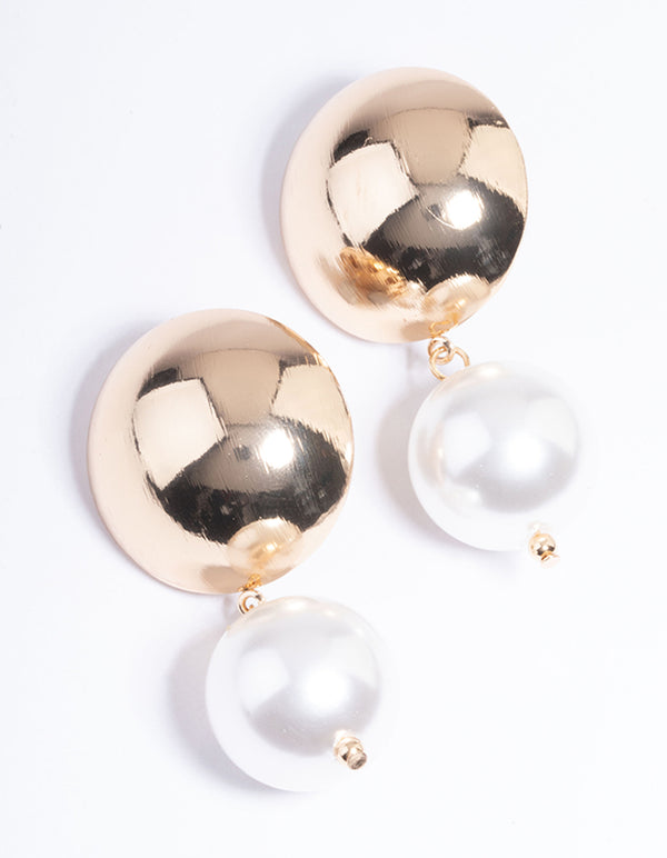 Gold Statement Ball Pearl Drop Earrings