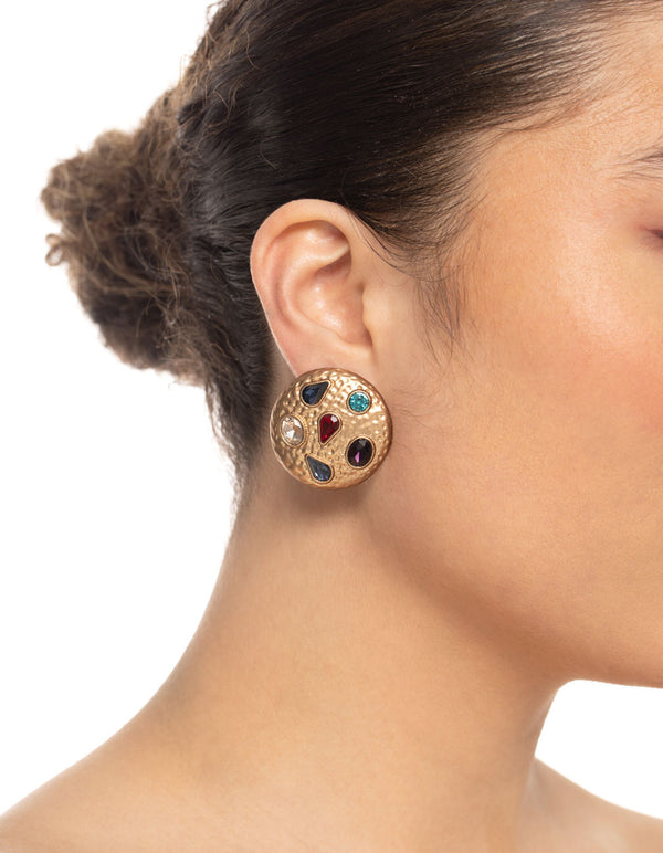 Gold Mixed Gem Stone Stud Earrings