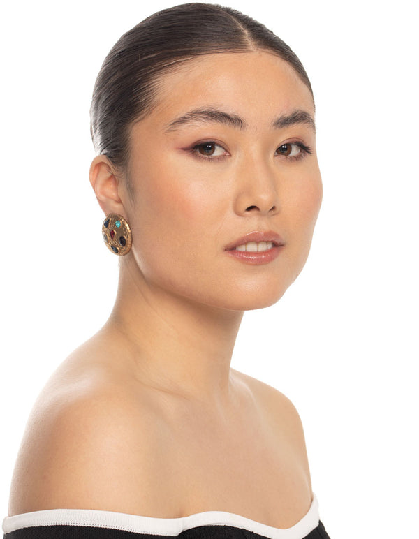 Gold Mixed Gem Stone Stud Earrings