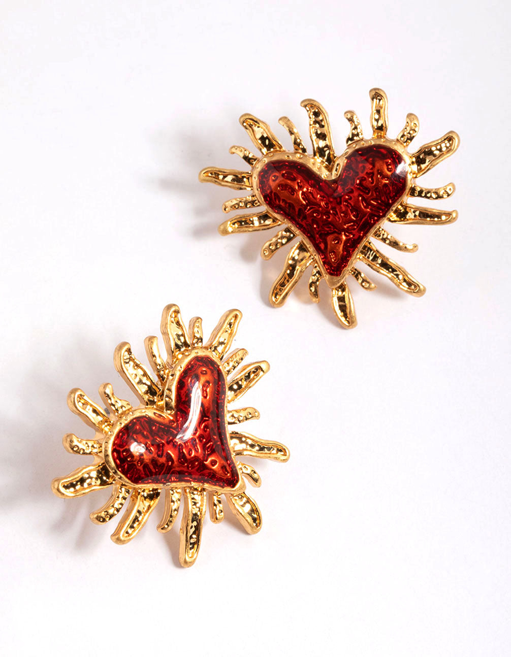 Gold Spikey Heart Stud Earrings