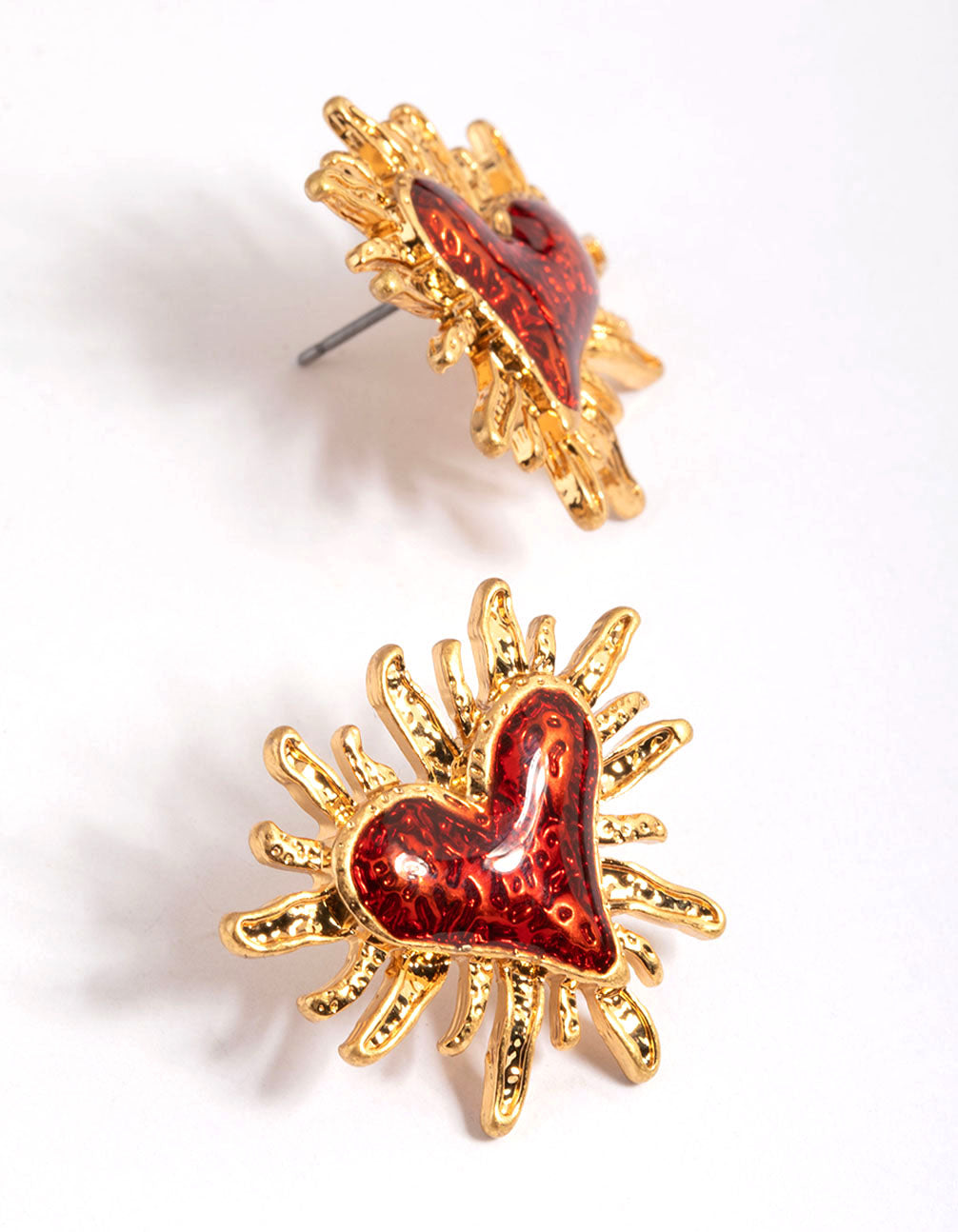 Gold Spikey Heart Stud Earrings