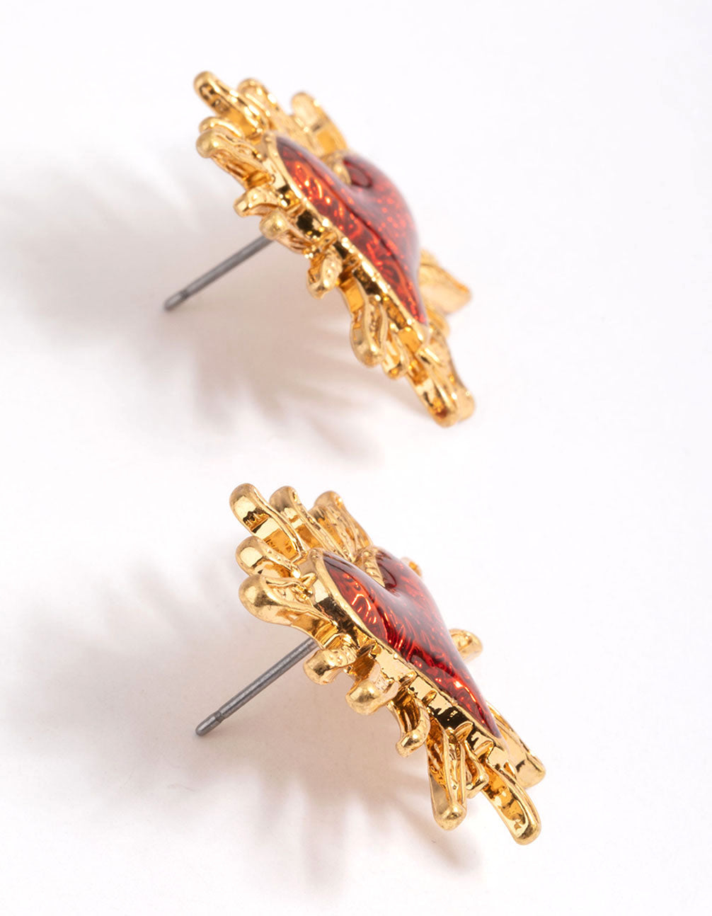Gold Spikey Heart Stud Earrings