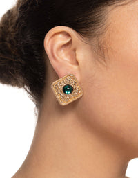 Gold Square Gem Stud Earrings - link has visual effect only