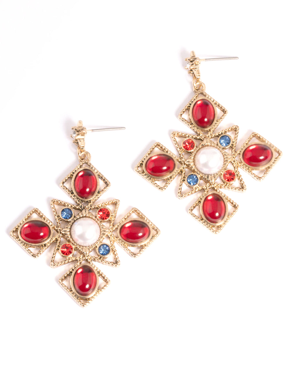 Gold Gem Cross Stud Earrings