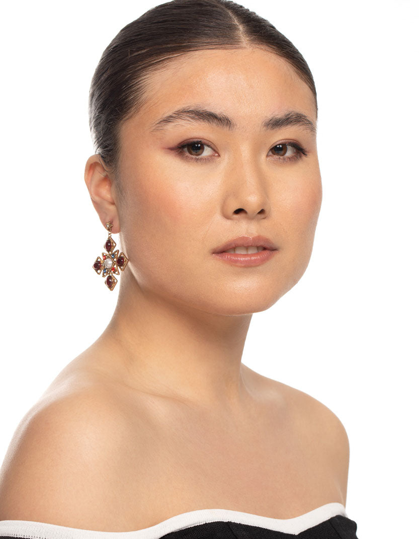 Gold Gem Cross Stud Earrings