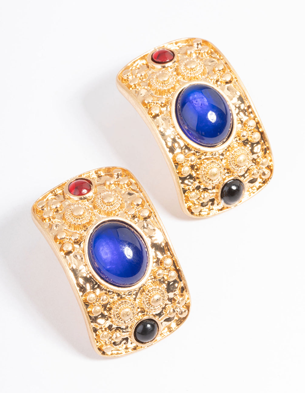 Gold Gem Stone Stud Earrings