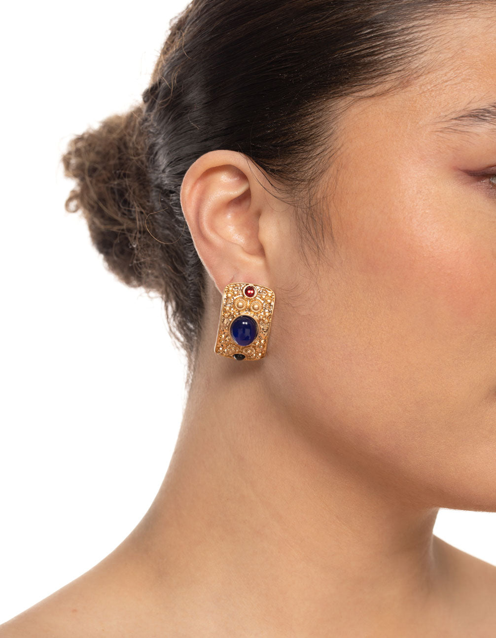 Gold Gem Stone Stud Earrings