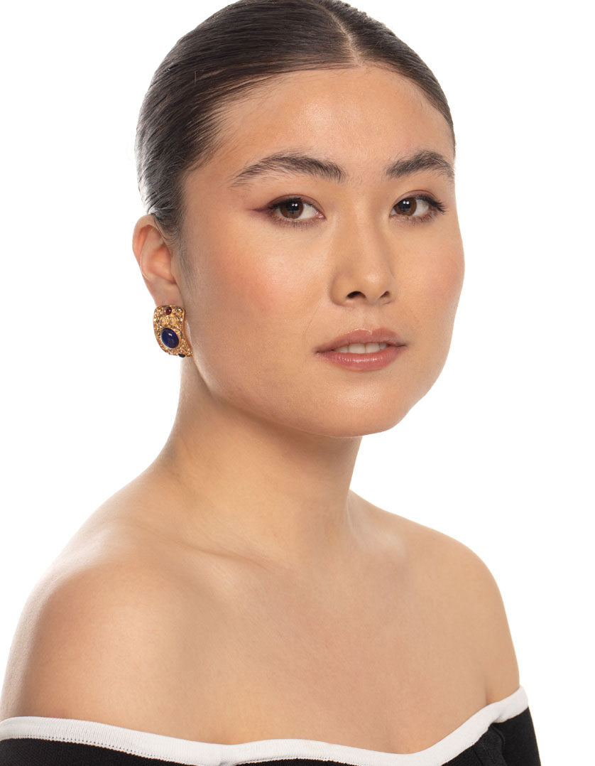 Gold Gem Stone Stud Earrings