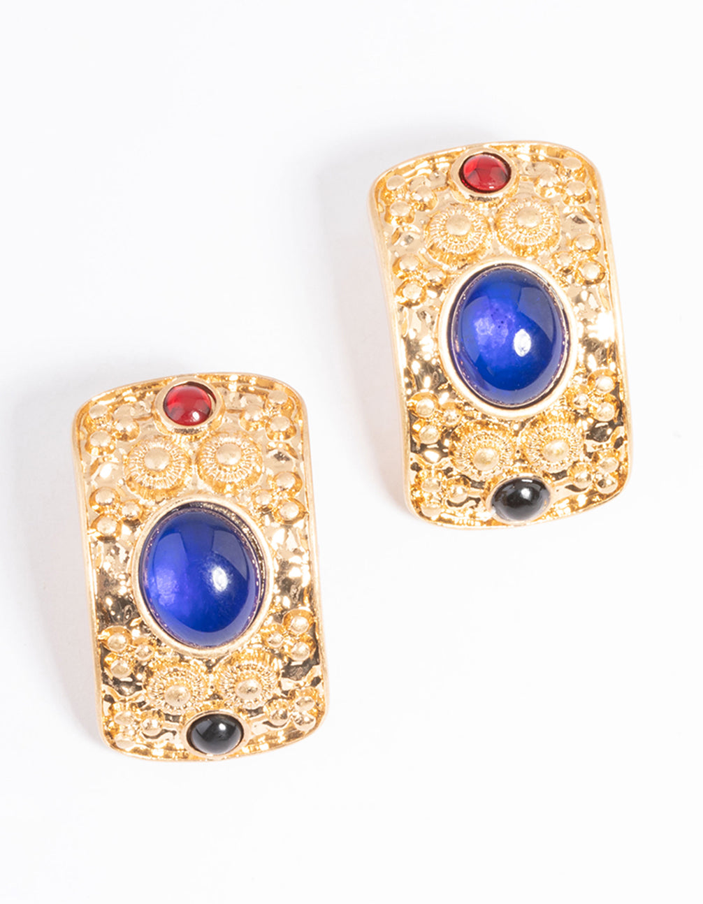 Gold Gem Stone Stud Earrings